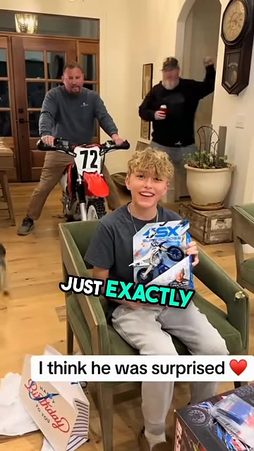 Boy's reaction to toy not knowing it's real dirt bike is adorable ❤️ _ Dad almost ruined surprise 😂