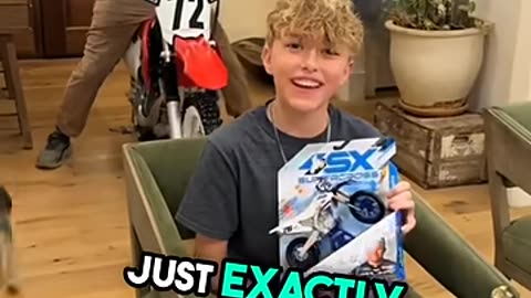 Boy's reaction to toy not knowing it's real dirt bike is adorable ❤️ _ Dad almost ruined surprise 😂