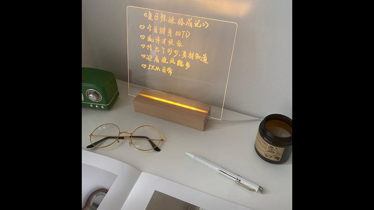 Acrylic Glowing Message Board, with Base & Erasable White Pen, for Schedules, Holiday Records, Menu