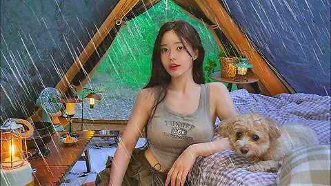 ☔️ In a small and cozy tent in the forest where the greatest water bomb of all time is pouring down