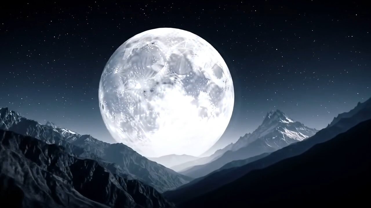Full Moon Shining Between Mountains | Peaceful Night Nature Scenery