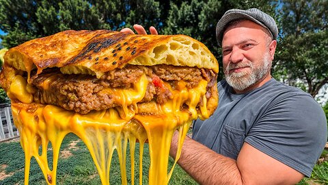 Monster Grilled Lava CHEESEBURGER! Crispy Outside Cheesy Inside