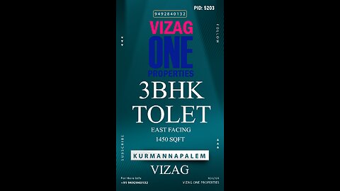 PID:5203 3BHK East Facing Flat Rent #Kurmannapalem #Vizag VizagOneProperties House for Tolet Realtor