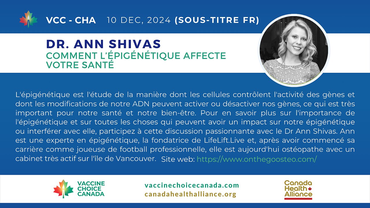 COMMENT L’ÉPIGÉNÉTIQUE AFFECTE VOTRE SANTÉ - DR. ANN SHIVAS