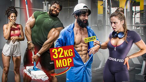 32KG Mop Shocks GIRLS and BodyBuilders in a GYM ｜ Pretended to be a CLEANER #44