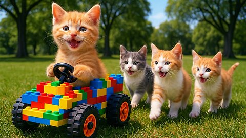 Kitten Teased for No Car, Mama Cat Tried To Buy Lego To Build A Super Cool Car For Kitten ❤️🐾