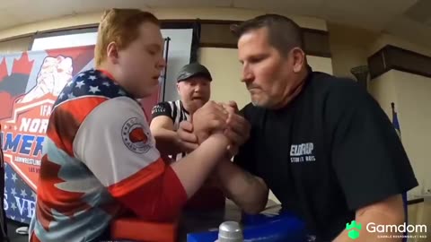 Arm Wrestling Tournament. Cheater loses. Instant Karma
