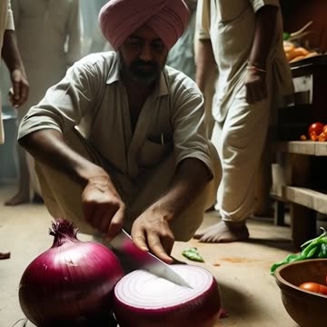 a man cutting onions on a wooden table Ai Video Generator @NanoVisionsAI
