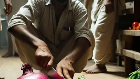 a man cutting onions on a wooden table Ai Video Generator @NanoVisionsAI