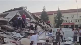 View of the building that collapsed in Balıkesir, Turkey following strong earthquake