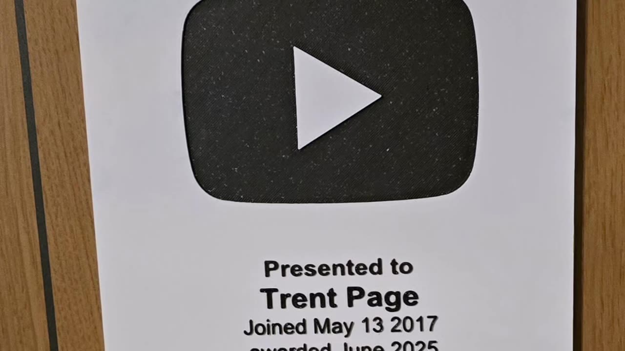 Trent Page's Youtube plaque.