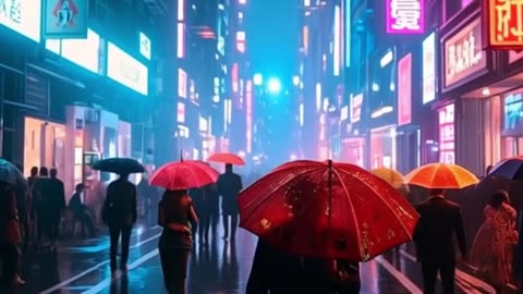 Cyberpunk street at midnight