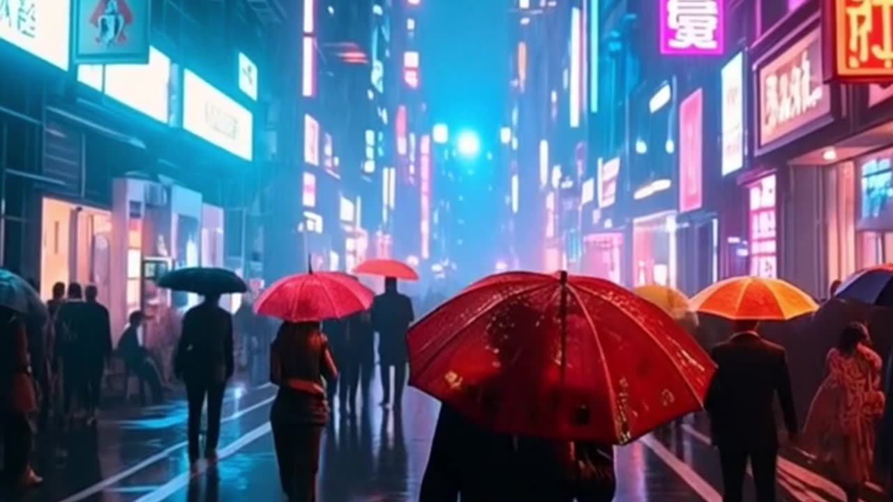 Cyberpunk street at midnight