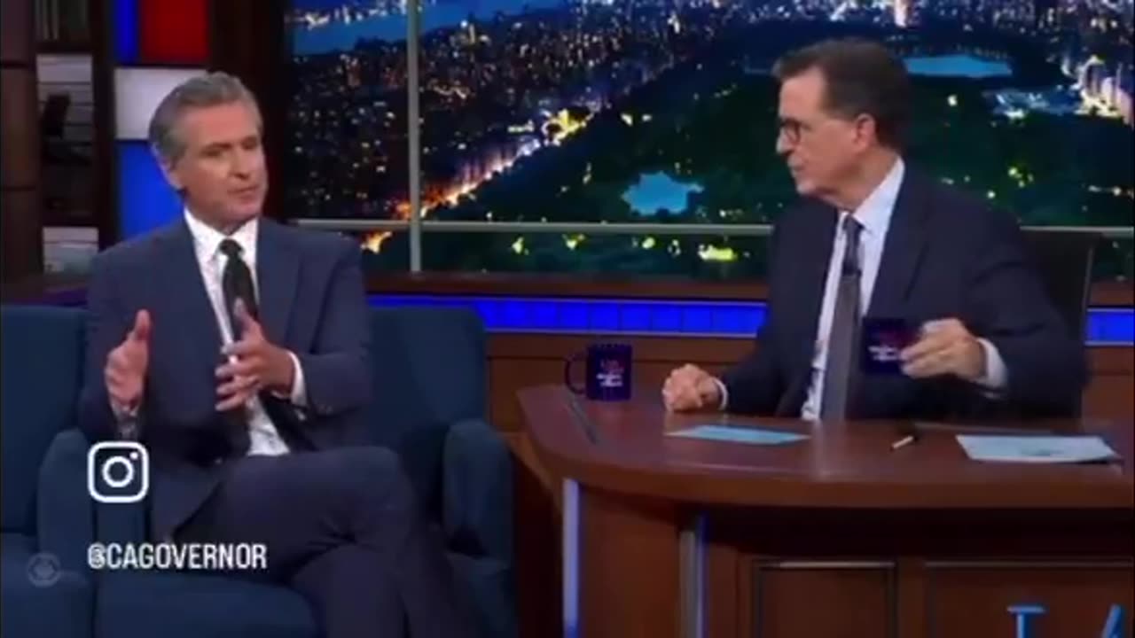Gavin Newsom on The Late Show with Stephen Colbert calls President Trump a son of a bitch