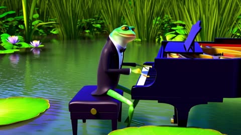 Dapper Frog Serenades on a Lily Pad Grand Piano