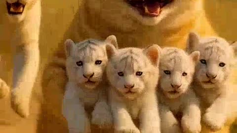 Ai animated orange cat funny cartoon video 😹💥 White tiger Cubs Taken by a Fat Cat!?