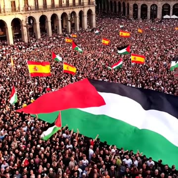 Hiszpański wiec w obronie Palestyny ​​🇪🇸🇵🇸 Tysiące ludzi skandują „Wolna, wolna Palestyna”