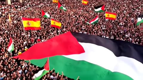 Hiszpański wiec w obronie Palestyny ​​🇪🇸🇵🇸 Tysiące ludzi skandują „Wolna, wolna Palestyna”