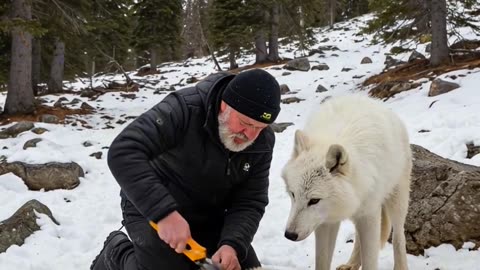 Mother Snow Wolf Saves Her Cubs with the Help of an Old Guy!