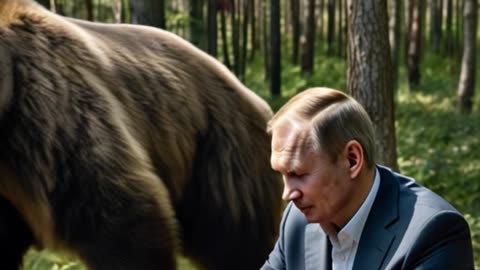 The Russian President is teaching a bear to play board games!
