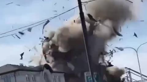 Close Up Shot of a Geran Drone Hitting Kharkov