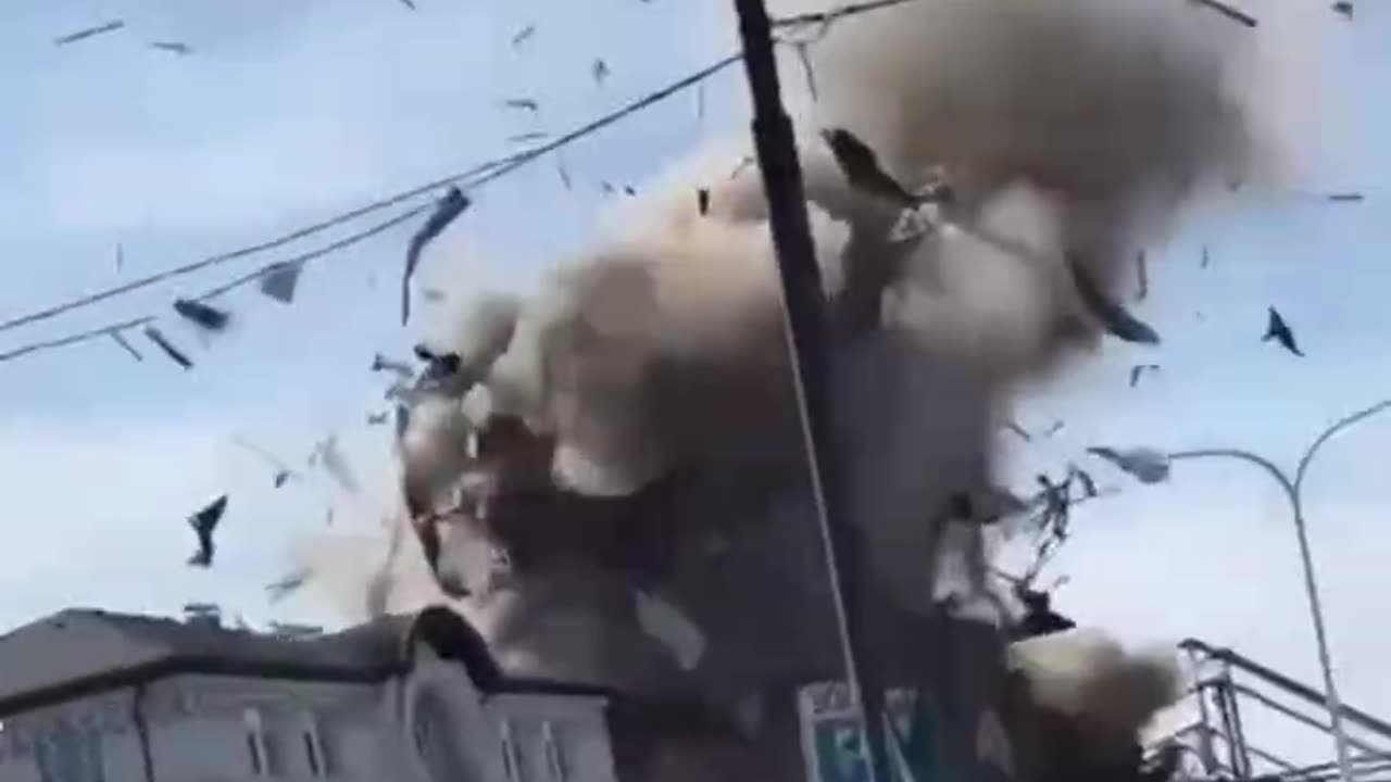 Close Up Shot of a Geran Drone Hitting Kharkov