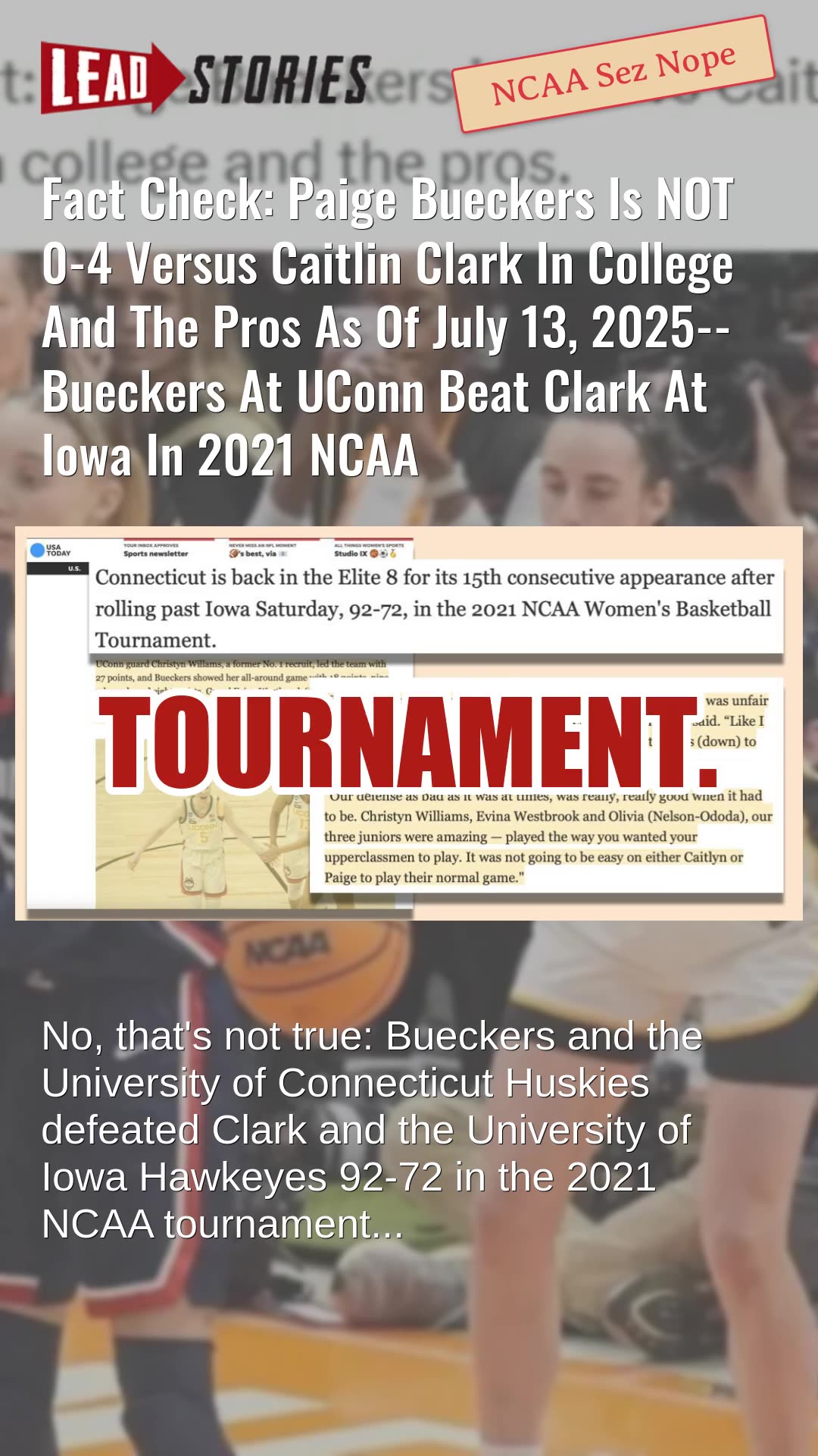 Fact Check: Paige Bueckers Is NOT 0-4 Versus Caitlin Clark In College And The Pros As Of July 13