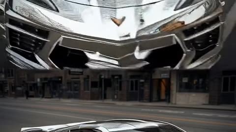 chromed plated sports car made of scraps with canada logo