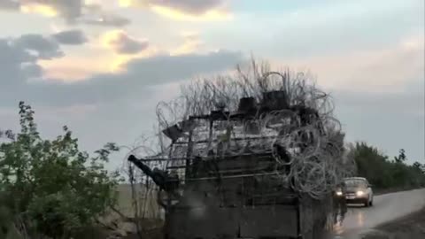 Russian APCs Covered in Razor-Wire and Construction Waste