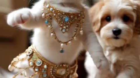 Kitten Belly Dances while puppy drops the beat.