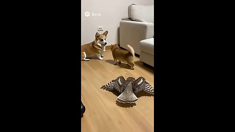 Corgi Throws Banana Peel! Cat Slips, Owl Flies, Chaos Ensues! 🍌😂🐱🐶🦉#cute #cctv