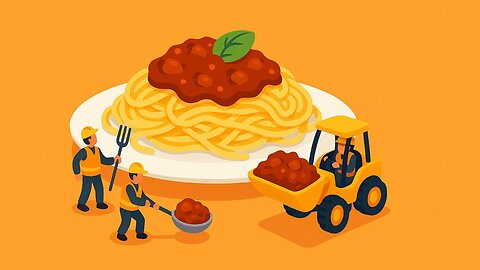 ITALIAN MASTERPIECE: Mini Workers Create GIANT Spaghetti Bolognese! 🍝🏗️"