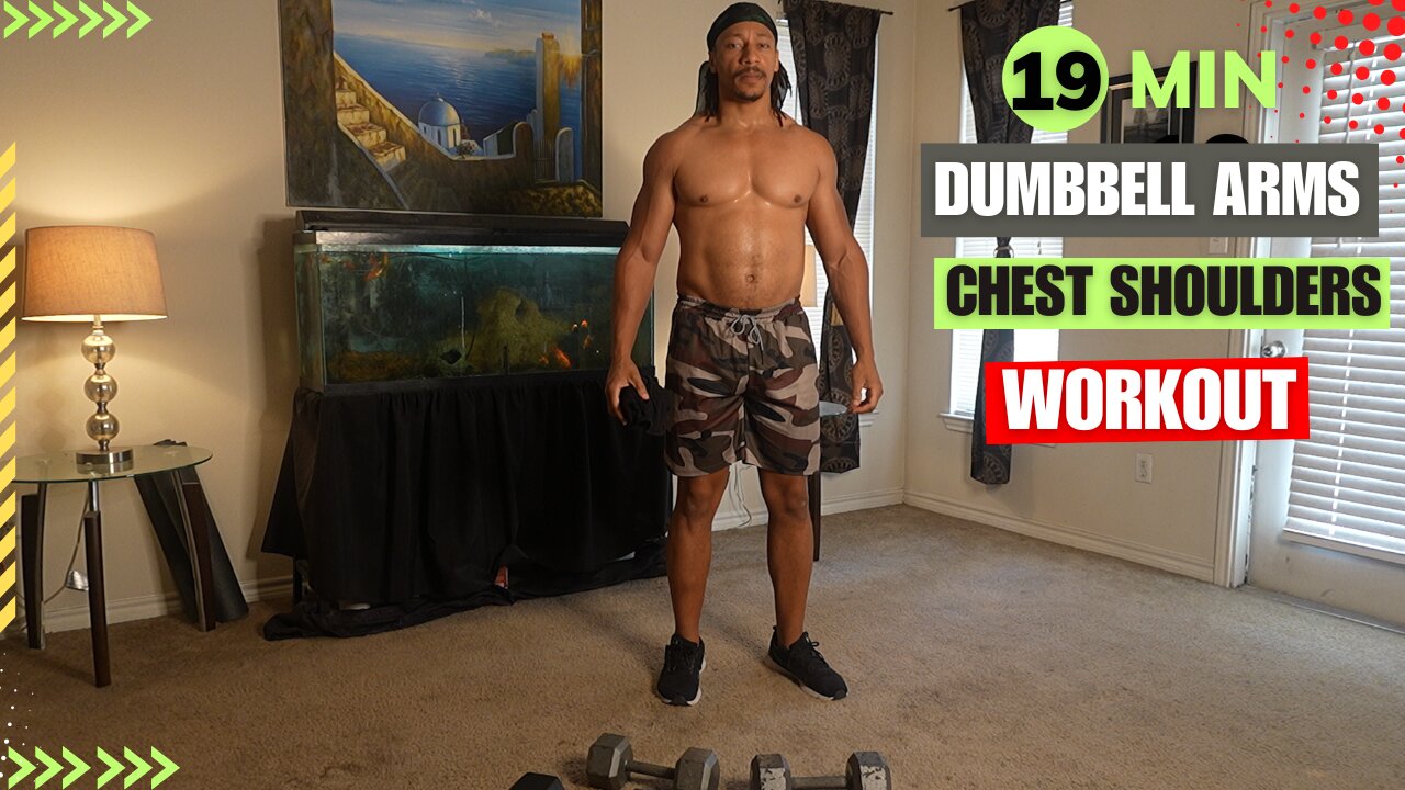 19-Minute Dumbbell Arms, Chest & Shoulders Workout at Home (No Gym Needed!)