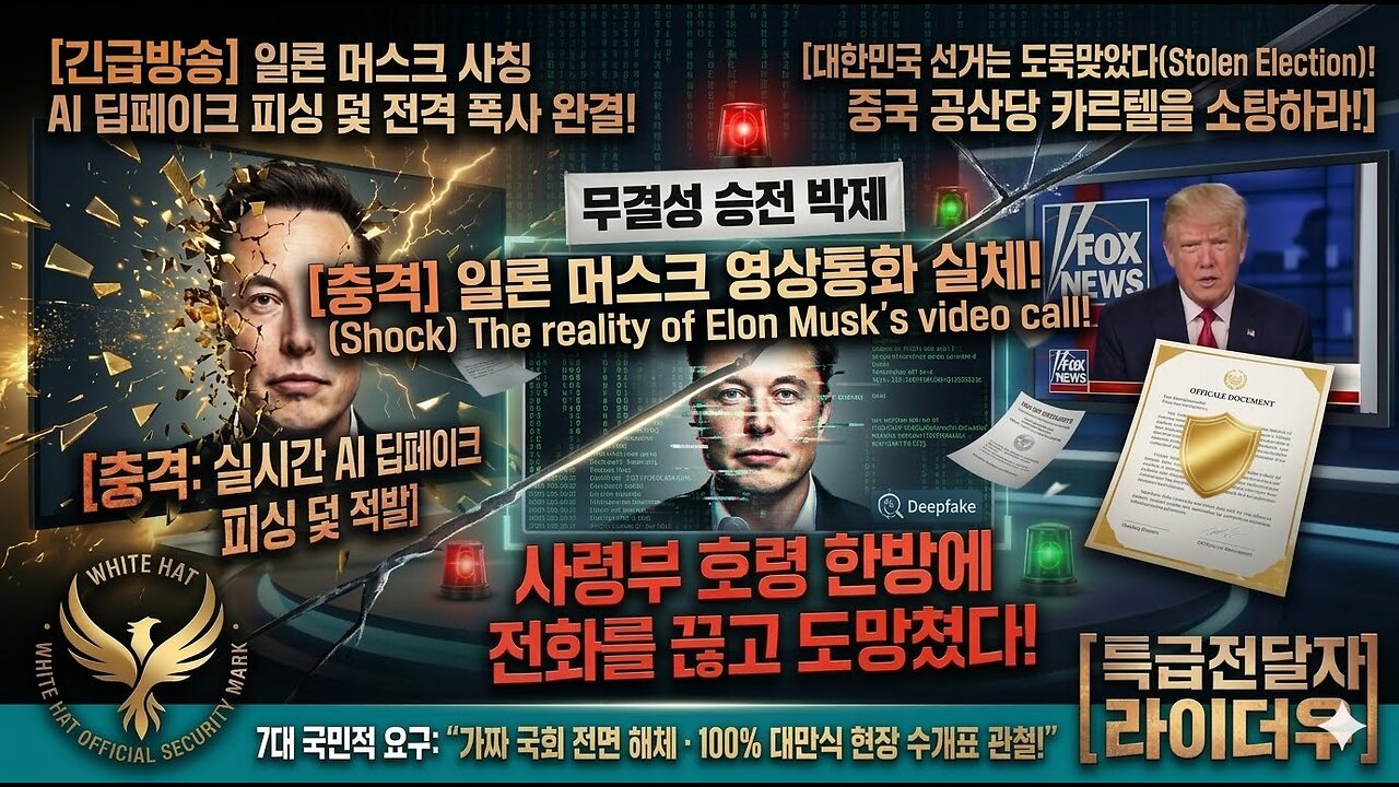 긴급방송 충격 일론머스크 영상통화 실체! 충격 마라라고 워룸 심층분석! 실시간AI 딥페이크 일론머스크랑 똑같다!
