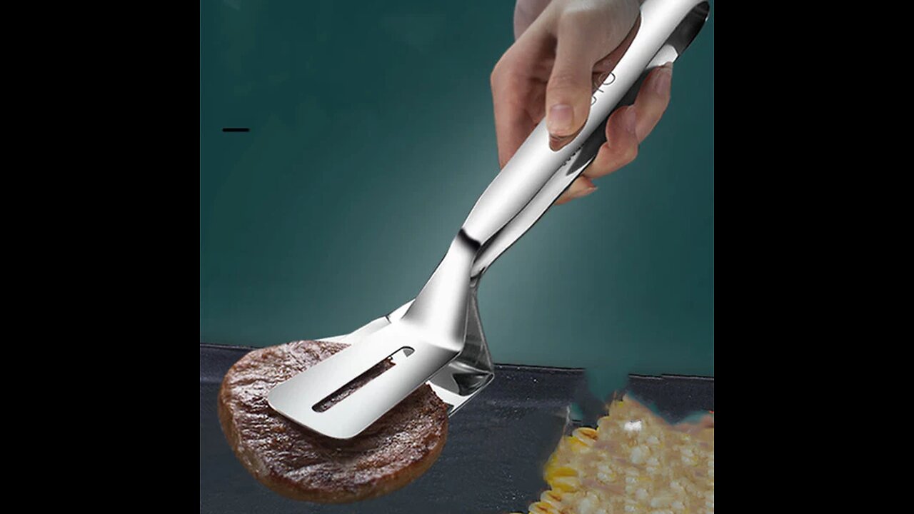 Multifunctional Stainless Steel Spatula with Tong, for Eggs, Meats, Sandwiches