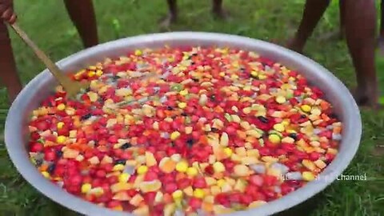 WATERMELON_JELLY___Fresh_Colorful_Fruit_Jelly_Recipe_Making_in_Village___Agar_Agar_Jelly_Cooking