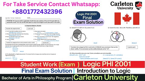 Client Work (Exam )|Logic PHL 2001 BA Philosophy Logic Final Exam Answer|Carleton University Canada