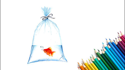 How To Draw A Fish In A Plastic Using Colour Pencils.