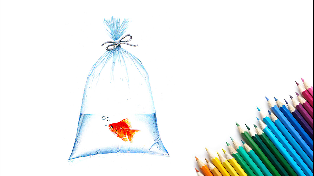 How To Draw A Fish In A Plastic Using Colour Pencils.