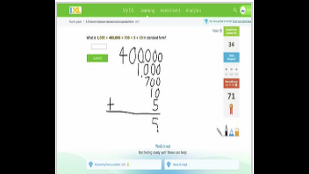 how to show everyone the math answer 400,000+30,000+2,000+400+50+5