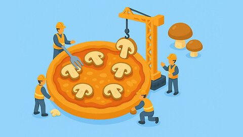 Tiny Crew builds GIANT MUSHROOM PIZZA from foggy forest to fire!