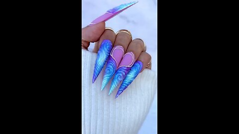 Navy Blue, Sky Blue & Pink Colour Beautiful Long Nail Art | Stylish & Unique Designs