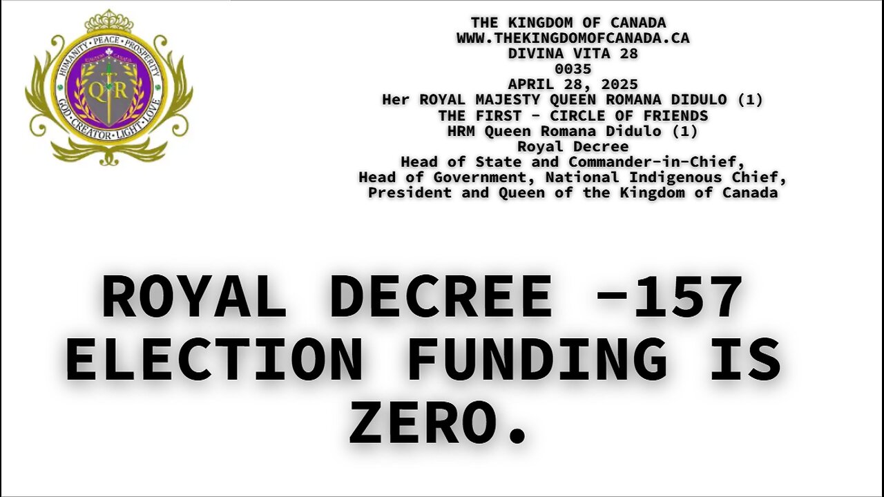 ROYAL DECREE -157 ELECTION FUNDING IS ZERO.