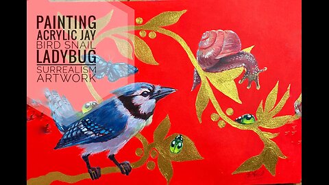 Painting Jay bird snail acrylic surrealism art with Artettina