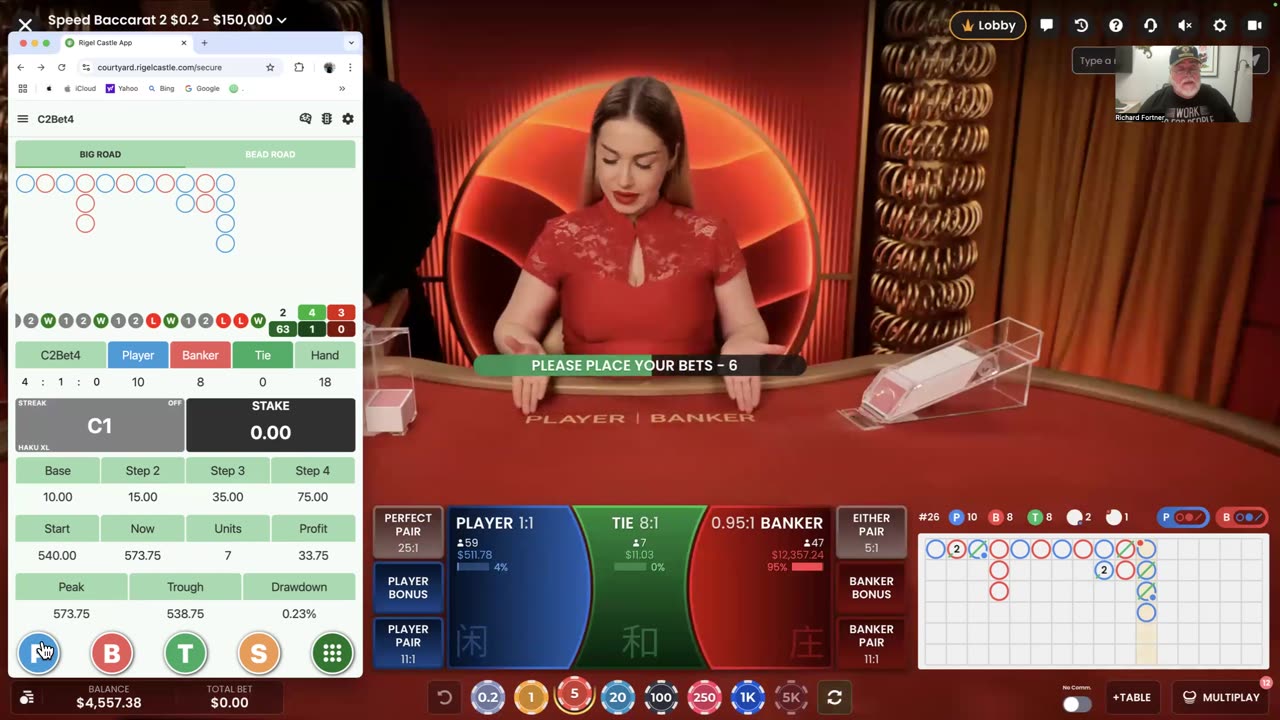 How to win at baccarat with the Rigel Castle App with "Haku XL". First Haku Shoe.