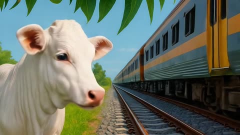 The Little Cow and the Mango Tree on the Railway Track #ai #cow #train