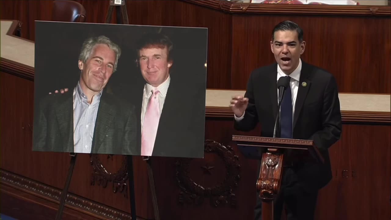 'Disgusting': Dem displays poster of Trump chumming with Epstein on House floor
