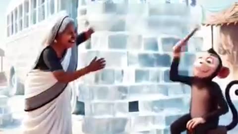 Grandmother and Monkey making a ice bus