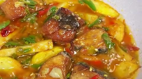 fried potato dish with chili sauce