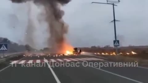 Russian Geran-2 drone strike on a Ukrainian mobile anti-air unit